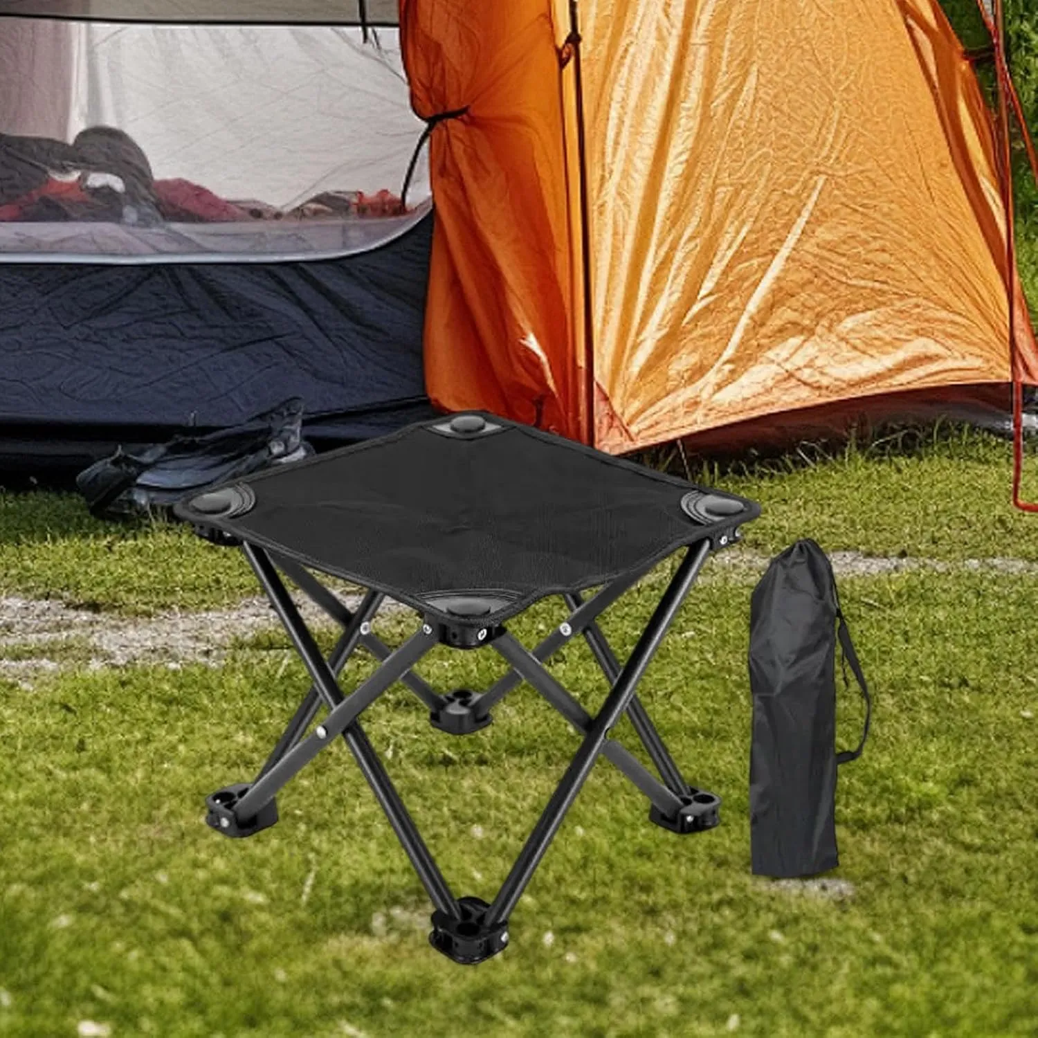 Camping Stool with Carry Bag Fishing Seat Ottoman Footrest Portable Foot Rest Stool for Beach Patio Backpacking Traveling, Black