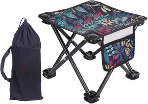 Camping Stool with Side Pocket Mini Folding Stool Adults Seat Recliner Foot Rest Foldable Footstool for Park Barbecue Beach