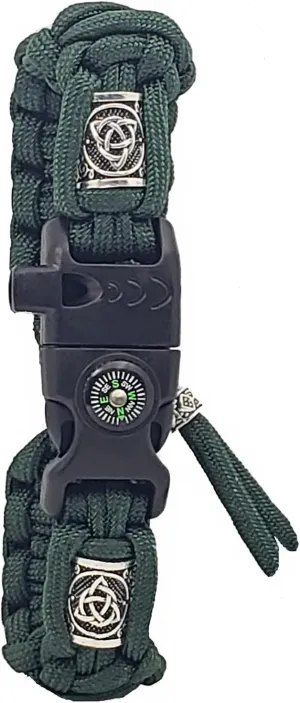 Camping Survival Kit | All-in-One Survival Bracelet - Emergency Whistle, Compass, Fire Starter, and Flint Scraper, Adjustable Paracord Bracelet with Silver Viking Beads - USA Made