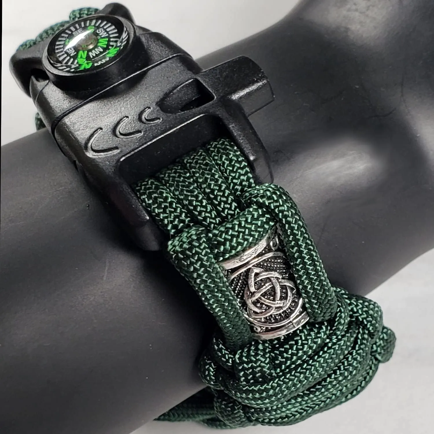 Camping Survival Kit | All-in-One Survival Bracelet - Emergency Whistle, Compass, Fire Starter, and Flint Scraper, Adjustable Paracord Bracelet with Silver Viking Beads - USA Made