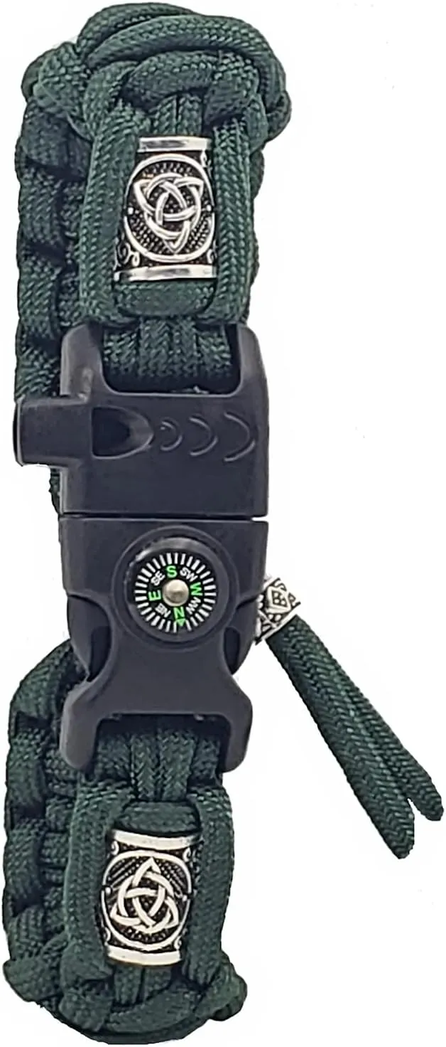 Camping Survival Kit | All-in-One Survival Bracelet - Emergency Whistle, Compass, Fire Starter, and Flint Scraper, Adjustable Paracord Bracelet with Silver Viking Beads - USA Made