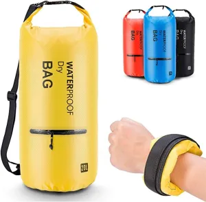 Camping Swimming Kayaking Boating Lightweight Waterproof Floating Dry Bag Backpack Sack Pouch with 2 Exterior Zip Pockets - Yellow 20L