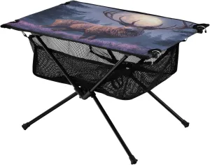 Camping Table Lightweight Portable Folding Table with Mesh Storage Net Animal Deer Earth Ideal for Camping Hiking Beach Picnic Travel Backyard
