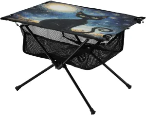 Camping Table Lightweight Portable Folding Table with Mesh Storage Net Black Cat Eye Animal Ideal for Camping Hiking Beach Picnic Travel Backyard