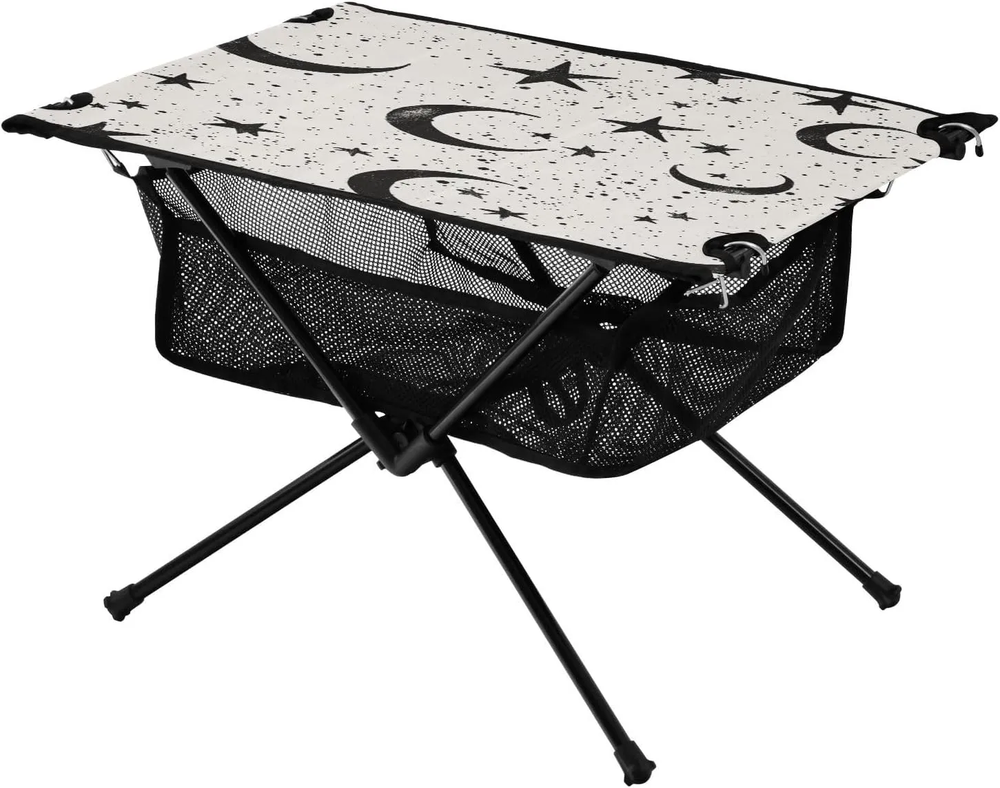 Camping Table Lightweight Portable Folding Table with Mesh Storage Net Black Star Moon Ideal for Camping Hiking Beach Picnic Travel Backyard