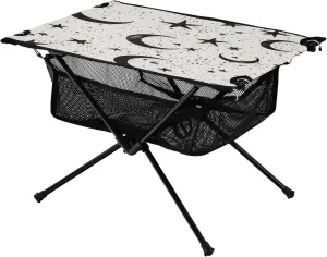 Camping Table Lightweight Portable Folding Table with Mesh Storage Net Black Star Moon Ideal for Camping Hiking Beach Picnic Travel Backyard