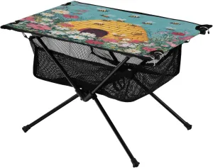 Camping Table Lightweight Portable Folding Table with Mesh Storage Net Flower Beehive Ideal for Camping Hiking Beach Picnic Travel Backyard