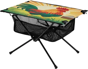 Camping Table Lightweight Portable Folding Table with Mesh Storage Net Rooster Chicken Log Cabin Ideal for Camping Hiking Beach Picnic Travel Backyard