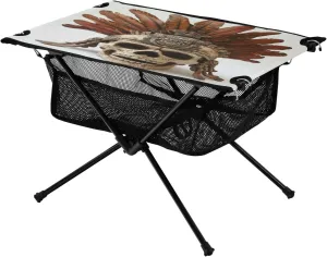 Camping Table Lightweight Portable Folding Table with Mesh Storage Net Skull Feather Ideal for Camping Hiking Beach Picnic Travel Backyard