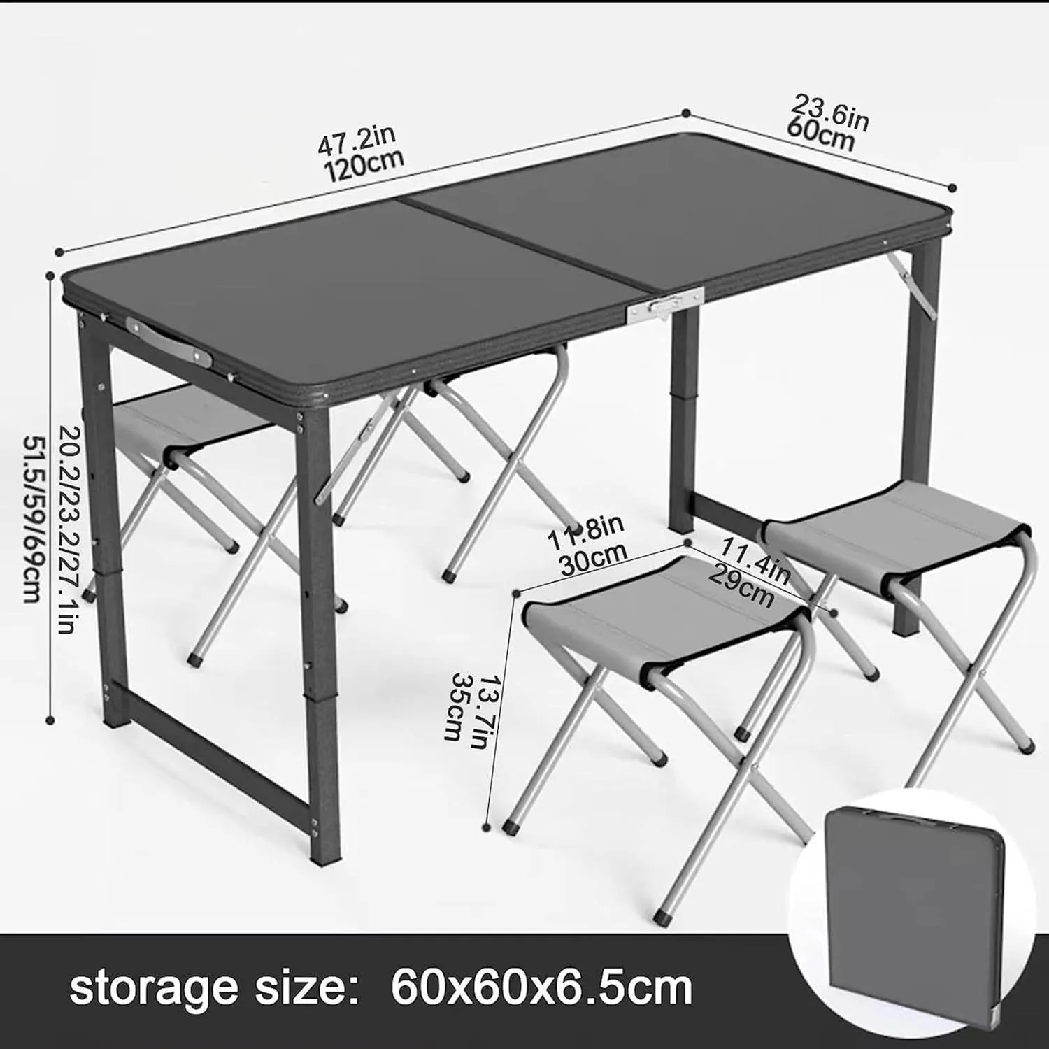 Camping Tables Folding Table,Aluminum Portable Picnic Table,Height Adjustable Lightweight Collapsible Camp Tables for Outdoor Indoor