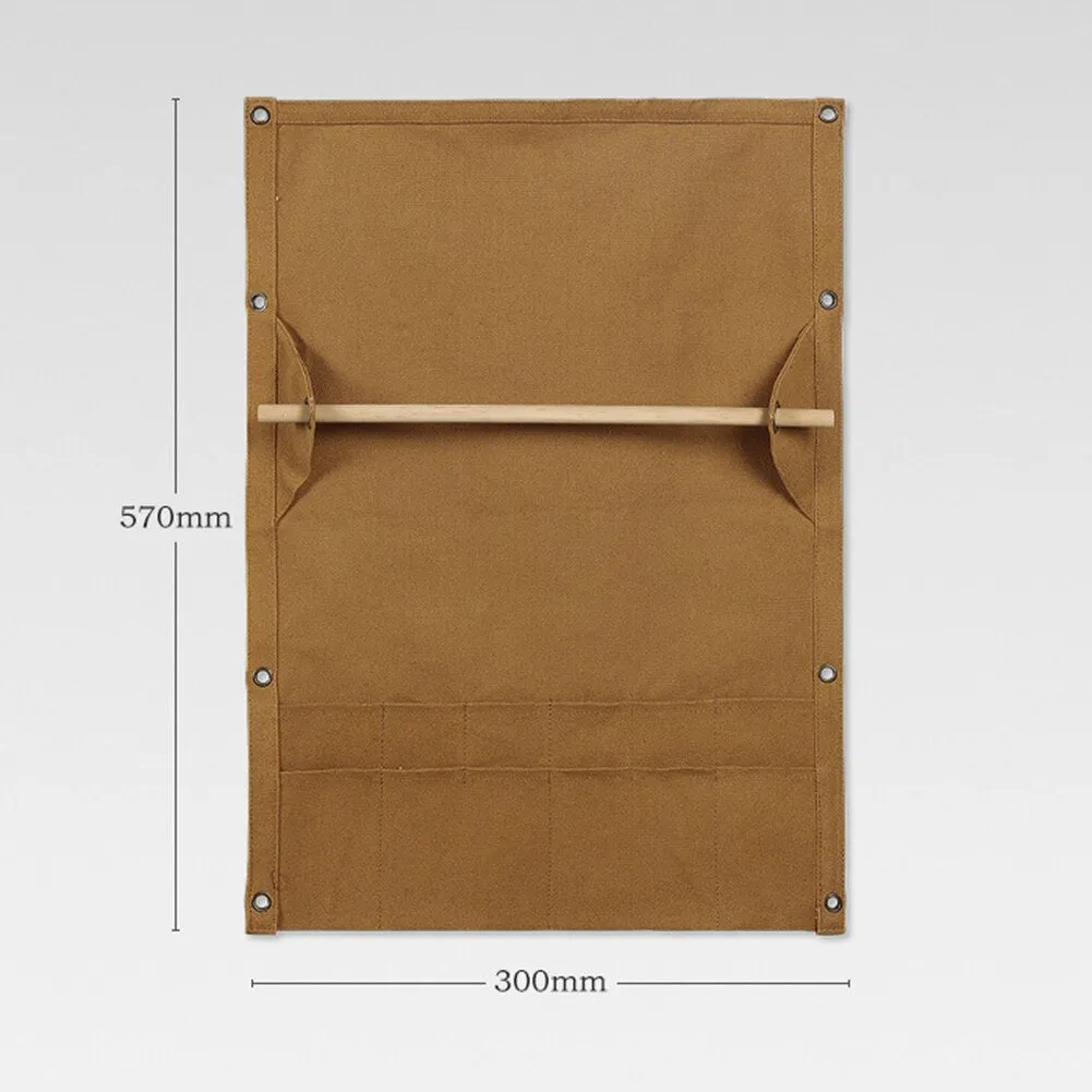 Camping Tableware Storage Bag Multi Pocket Canvas Portable Towel Storage Rack Outdoor Hiking Cutlery Hanging Holder