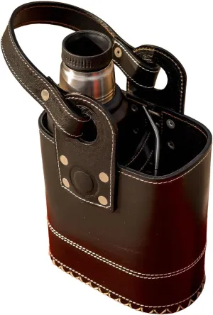 Canasto Matero de Cuero Chico - Small Handmade Leather Mate Bag - Carry Bag for Mate Gourd Set and Thermos - CUSHE Mates (Black)