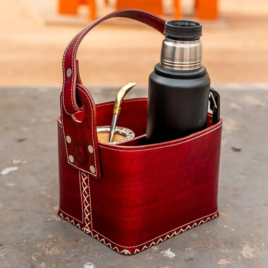 Canasto Matero de Cuero - Handmade Leather Mate Bag - Carry Bag for Mate Gourd Set and Thermos - CUSHE Mates