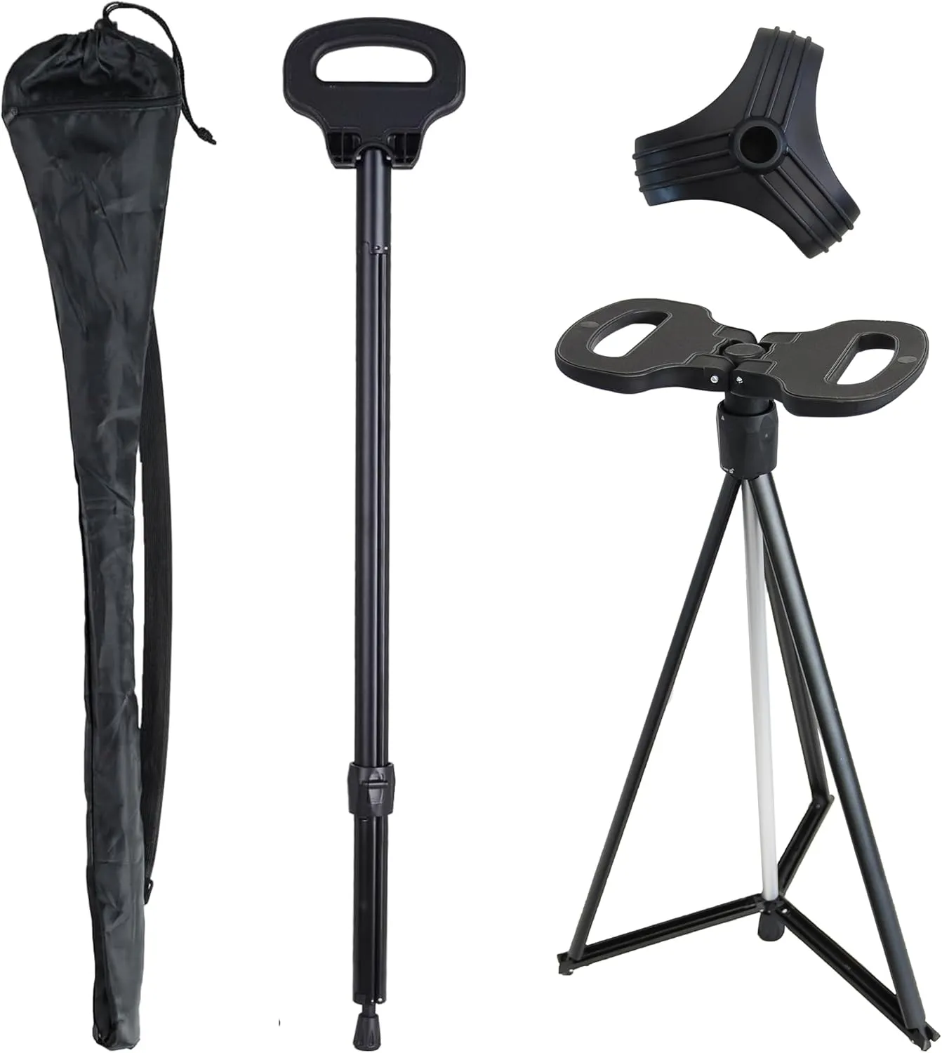 Cane with Seat 2-in-1 Portable Walking Stick with Seat for Men & Women Folding Lightweight Sturdy Tripod Cane Foldable Stool Mobility Aid Crutch Chair with Travel Bag for Elderly, Seniors & Handicap