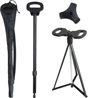 Cane with Seat 2-in-1 Portable Walking Stick with Seat for Men & Women Folding Lightweight Sturdy Tripod Cane Foldable Stool Mobility Aid Crutch Chair with Travel Bag for Elderly, Seniors & Handicap