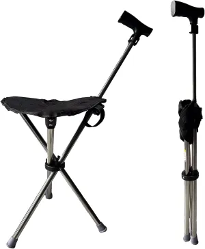 Cane with Seat - Portable Stool Chair, Supports Up to 220 Lbs cameping Chairs, Lightweight Up to 1.8 Lbs, Suitable for Men, Women, Seniors, People with Disabilities (Adjustable-Black Model A)