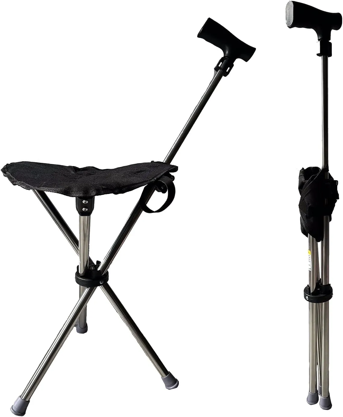 Cane with Seat - Portable Stool Chair, Supports Up to 220 Lbs cameping Chairs, Lightweight Up to 1.8 Lbs, Suitable for Men, Women, Seniors, People with Disabilities (Adjustable-Black Model A)