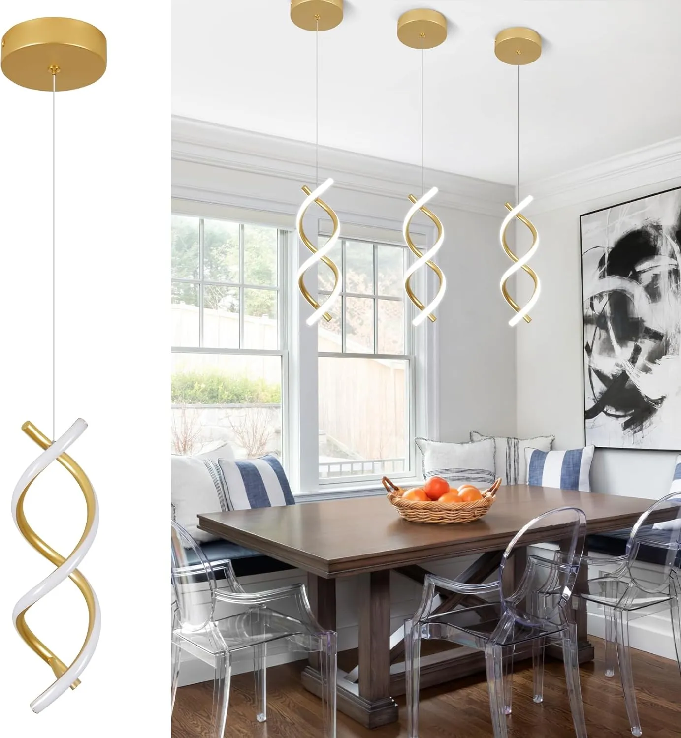 CANEOE LED Pendant Light Fixtures,Gold Modern Led Pendant Light Kitchen Island,Adjustable Height Kitchen Hanging Light Fixture Modern Island Light for Island Dining Room Pendant Lamp,1 Pack