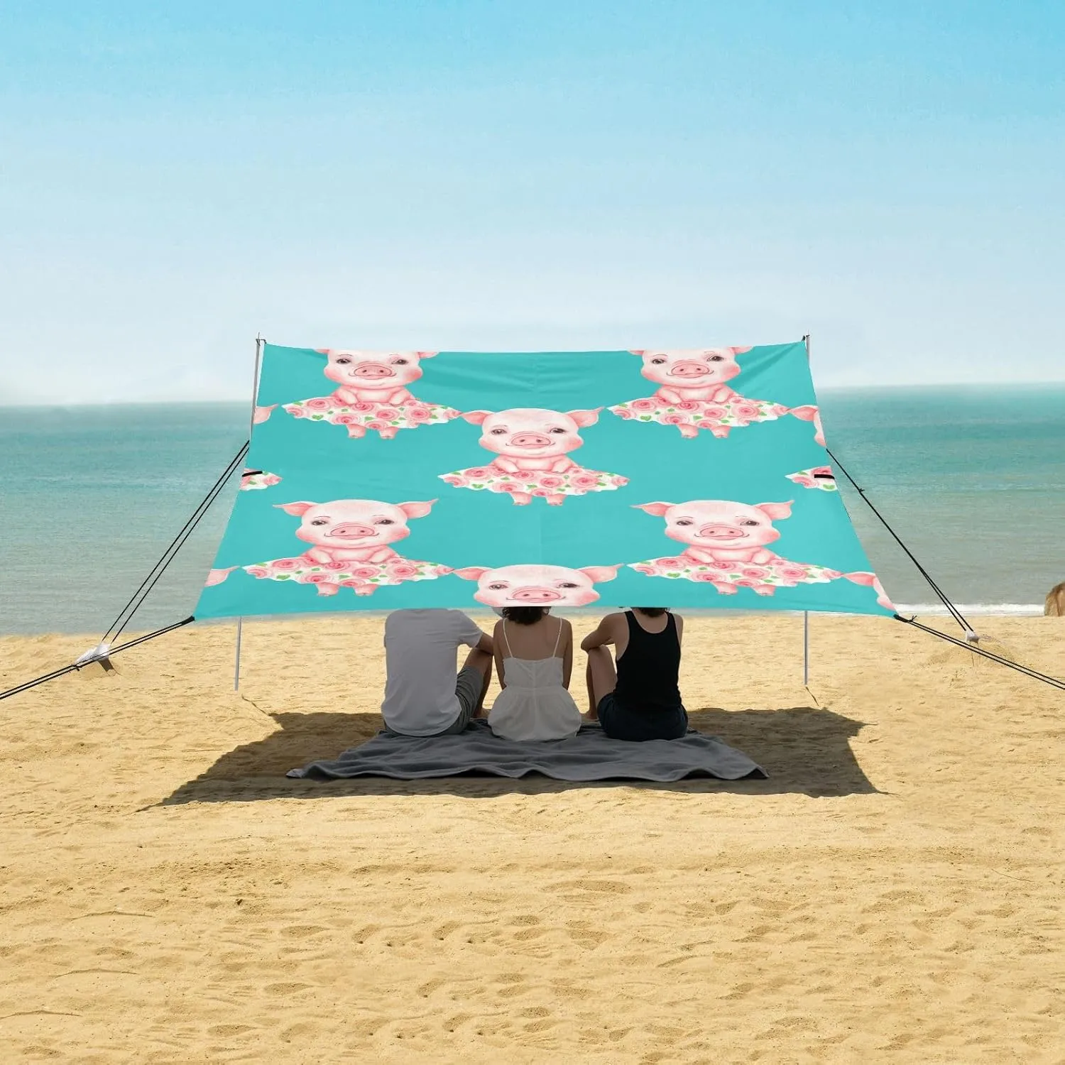 Canopy Tent Beach Sun Shade Outdoor Patio 9.2 × 10.5 FT Funny Portable Camping Shelter Cute Pig Print Watercolor Waterproof with Sandbags Anchor