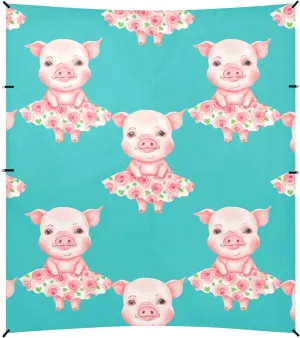 Canopy Tent Beach Sun Shade Outdoor Patio 9.2 × 10.5 FT Funny Portable Camping Shelter Cute Pig Print Watercolor Waterproof with Sandbags Anchor