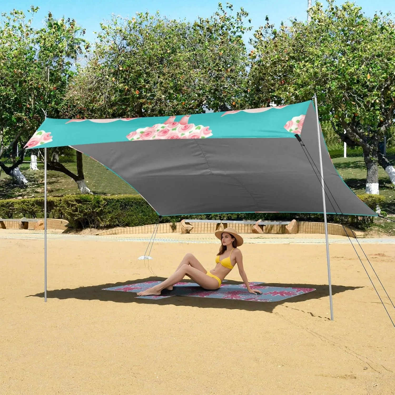Canopy Tent Beach Sun Shade Outdoor Patio 9.2 × 10.5 FT Funny Portable Camping Shelter Cute Pig Print Watercolor Waterproof with Sandbags Anchor