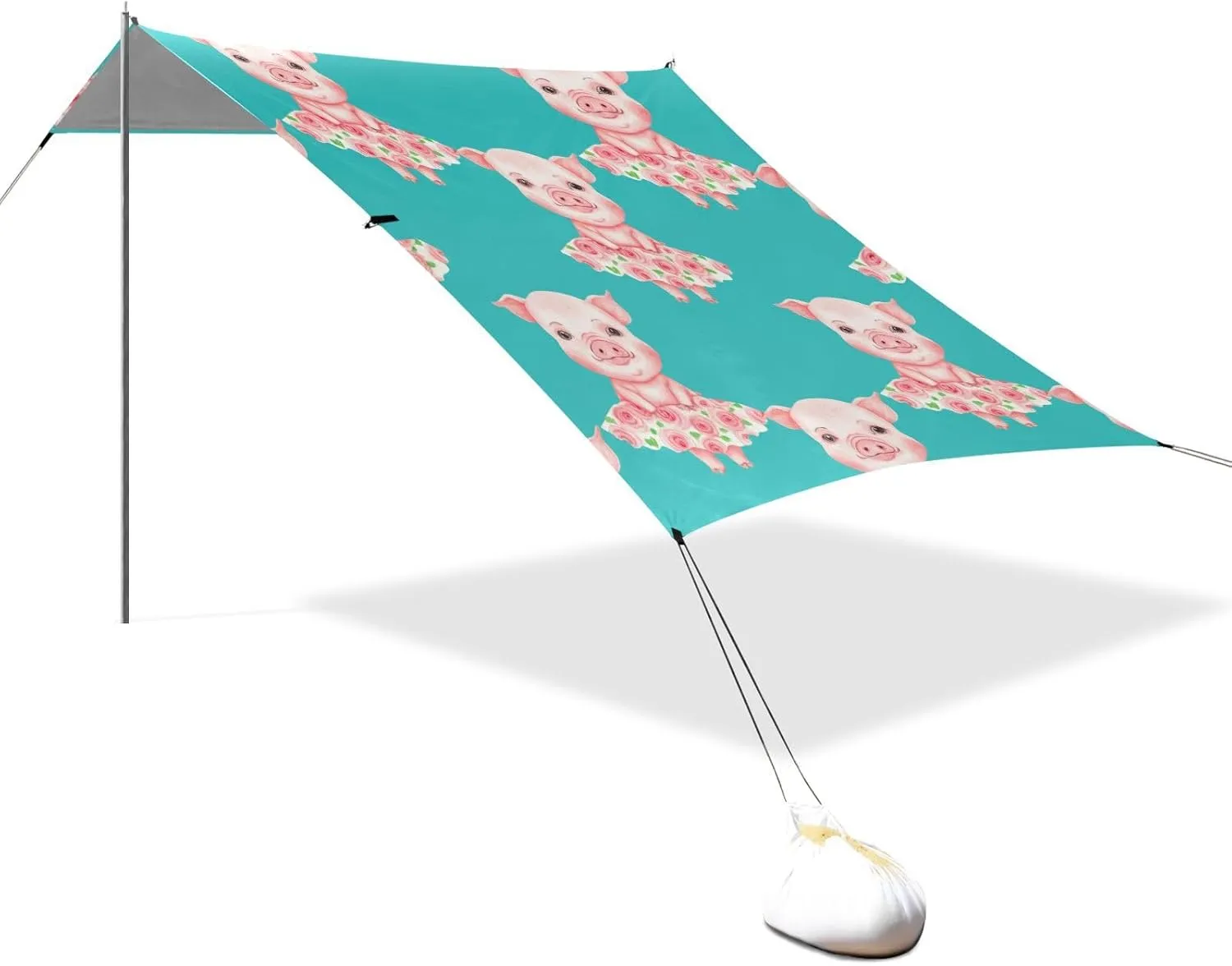 Canopy Tent Beach Sun Shade Outdoor Patio 9.2 × 10.5 FT Funny Portable Camping Shelter Cute Pig Print Watercolor Waterproof with Sandbags Anchor