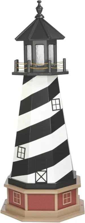 Cape Hatteras, NC Solar Lighthouse with LED Dusk to Dawn Lights, Outdoor Statues for Garden, Solar Lights Outdoor Waterproof Patio Decor - Amish USA (Replica, 4' with Base)