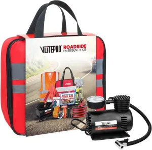 Car Emergency Kit with Gloves, Portable Air Compressor, First Aid Kit, Jumper Cable, Roadside Safety Tool Kit for Women, Men, Teen