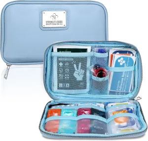 Car First Aid Kit Sun Visor Multi-Pocket Visor Organizer Storage Pouch with Survival Emergency Tools Including Window Breaker Disposable Urine Bag for Family Travel in Cars (Cyan)