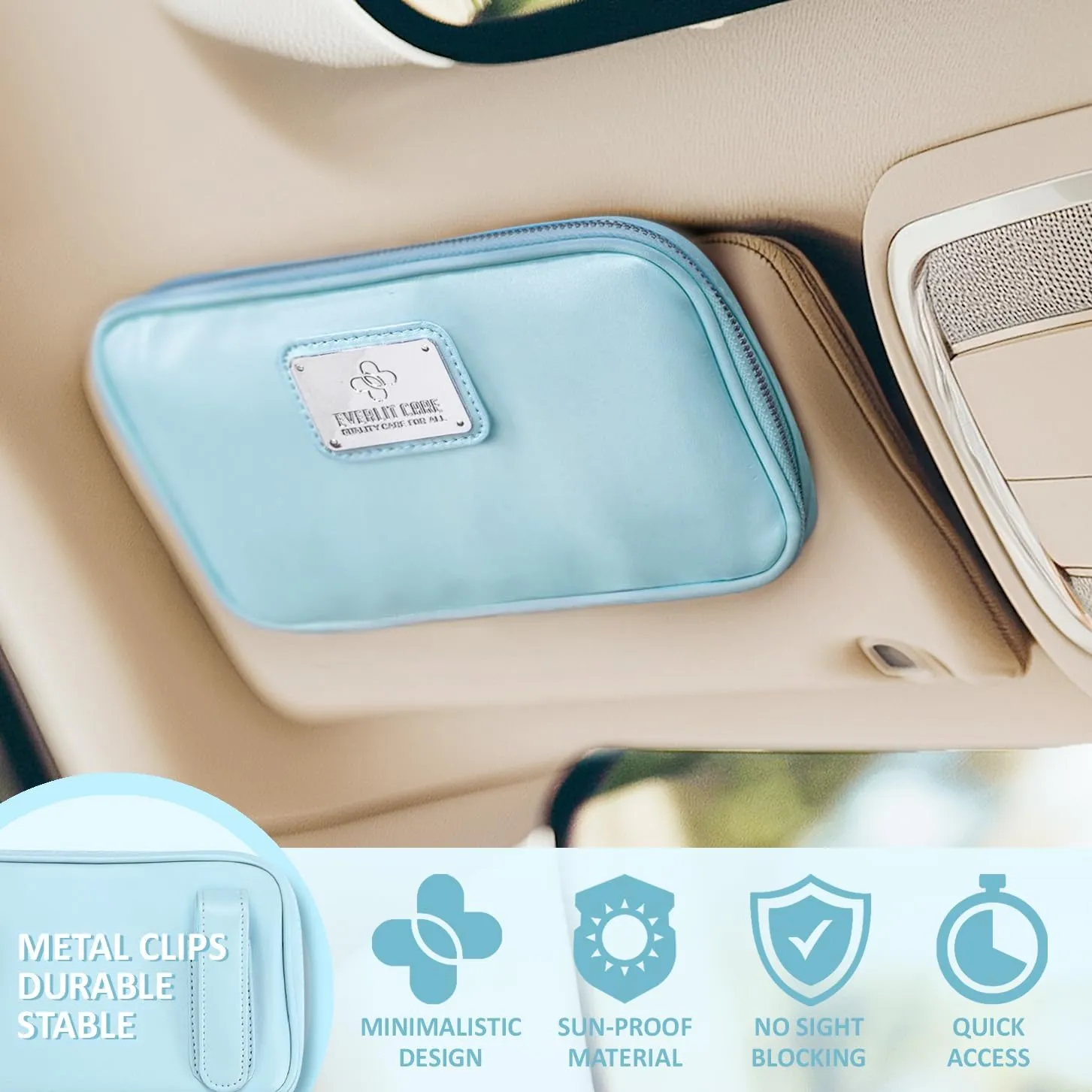 Car First Aid Kit Sun Visor Multi-Pocket Visor Organizer Storage Pouch with Survival Emergency Tools Including Window Breaker Disposable Urine Bag for Family Travel in Cars (Cyan)