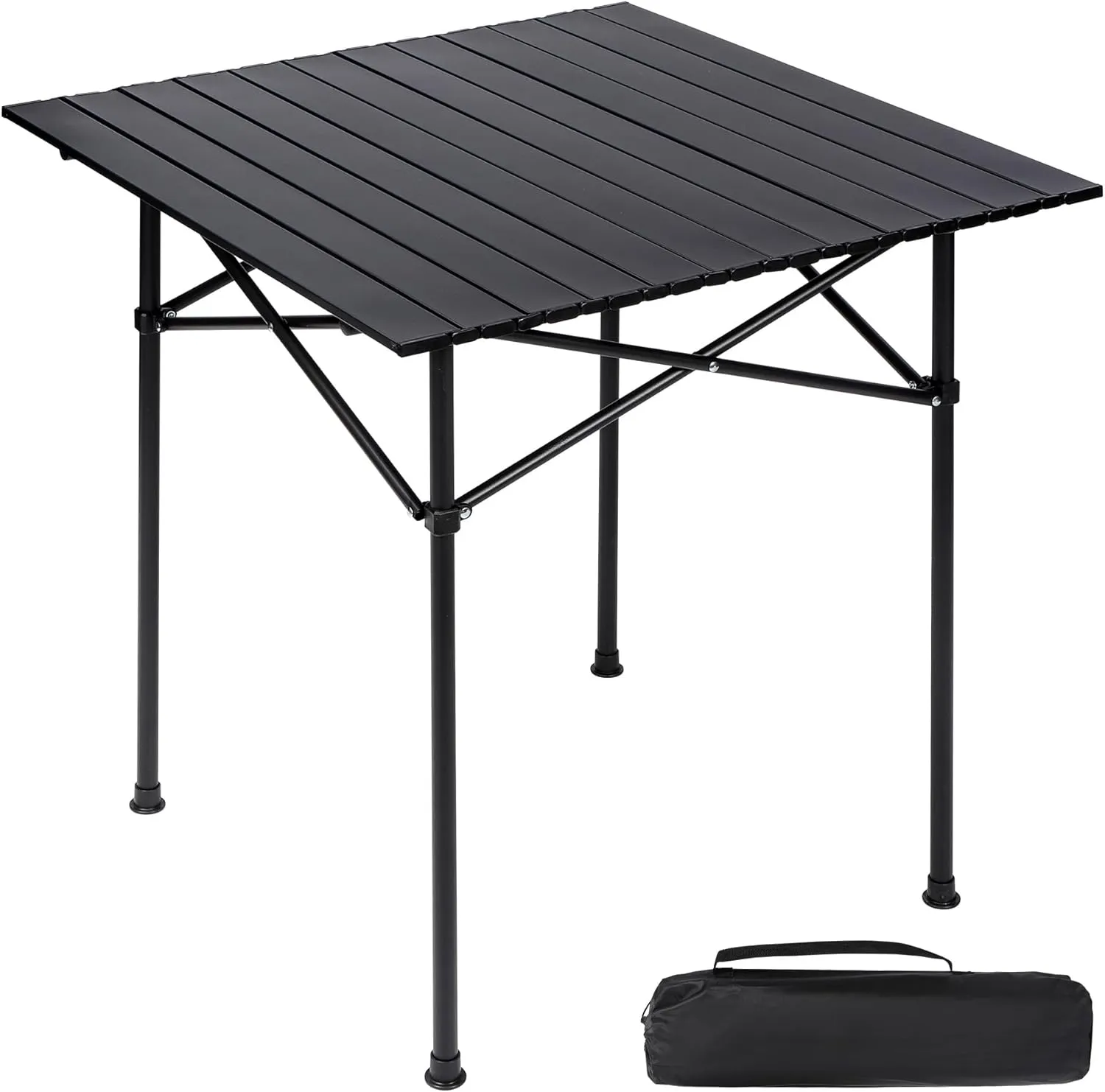 Carbon Steel Camping Table Roll Top, Folding Lightweight Roll Up Table Square for Grill Outdoor Camping Grill, Black, 28X28 Inch