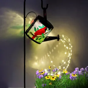 Cardinal Solar Watering Can Lights-Outdoor Landscape Lights Waterproof 3D Pathway Stake Lights with Warm LED for Garden Patio Yard Red Bird