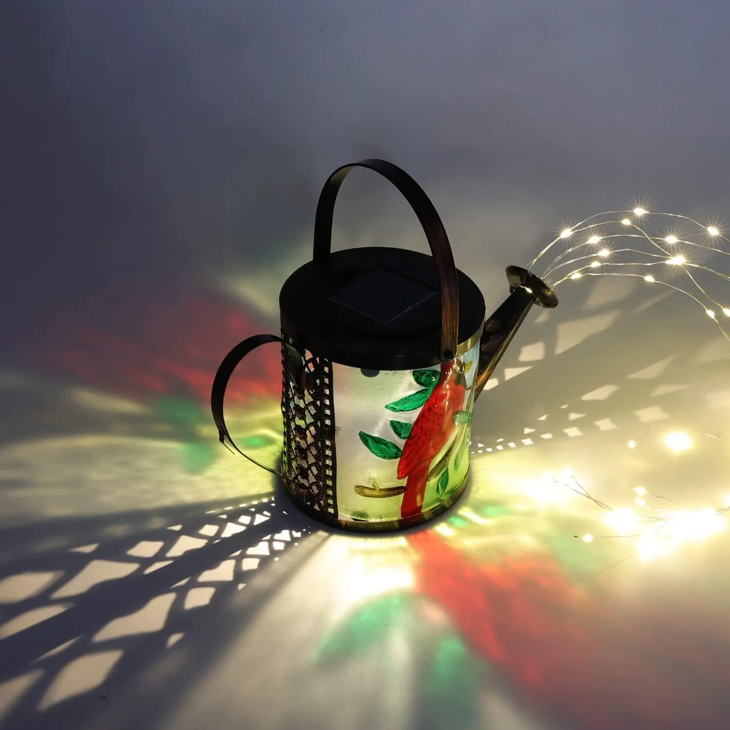 Cardinal Solar Watering Can Lights-Outdoor Landscape Lights Waterproof 3D Pathway Stake Lights with Warm LED for Garden Patio Yard Red Bird