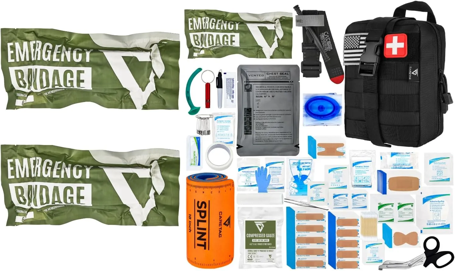 CareTac IFAK First Aid Kit with 2 Additional Emergency Israeli Bandages
