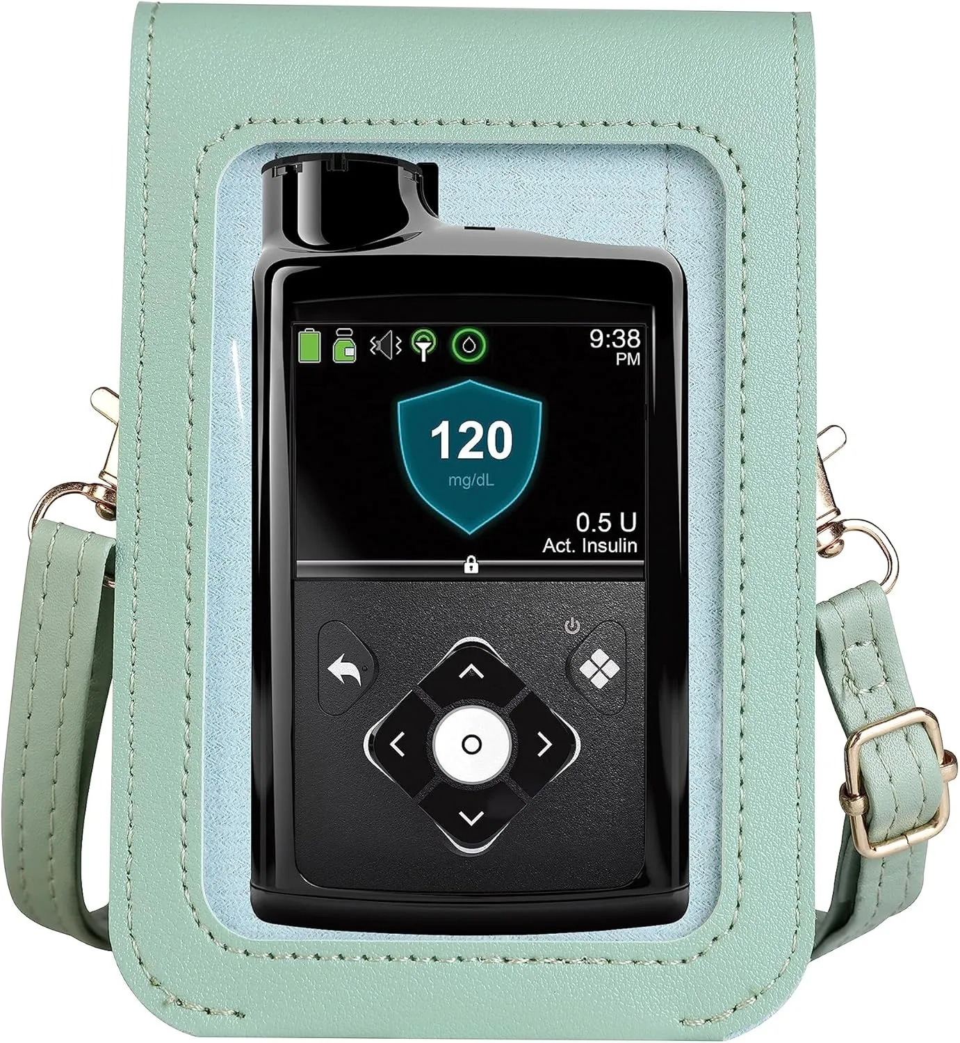 Carry pouch with a transparent window and pocket for Medtronic Minimed Insulin Pump 630G/ 640G/ 670G/770G/780G (All Models) (GREEN)