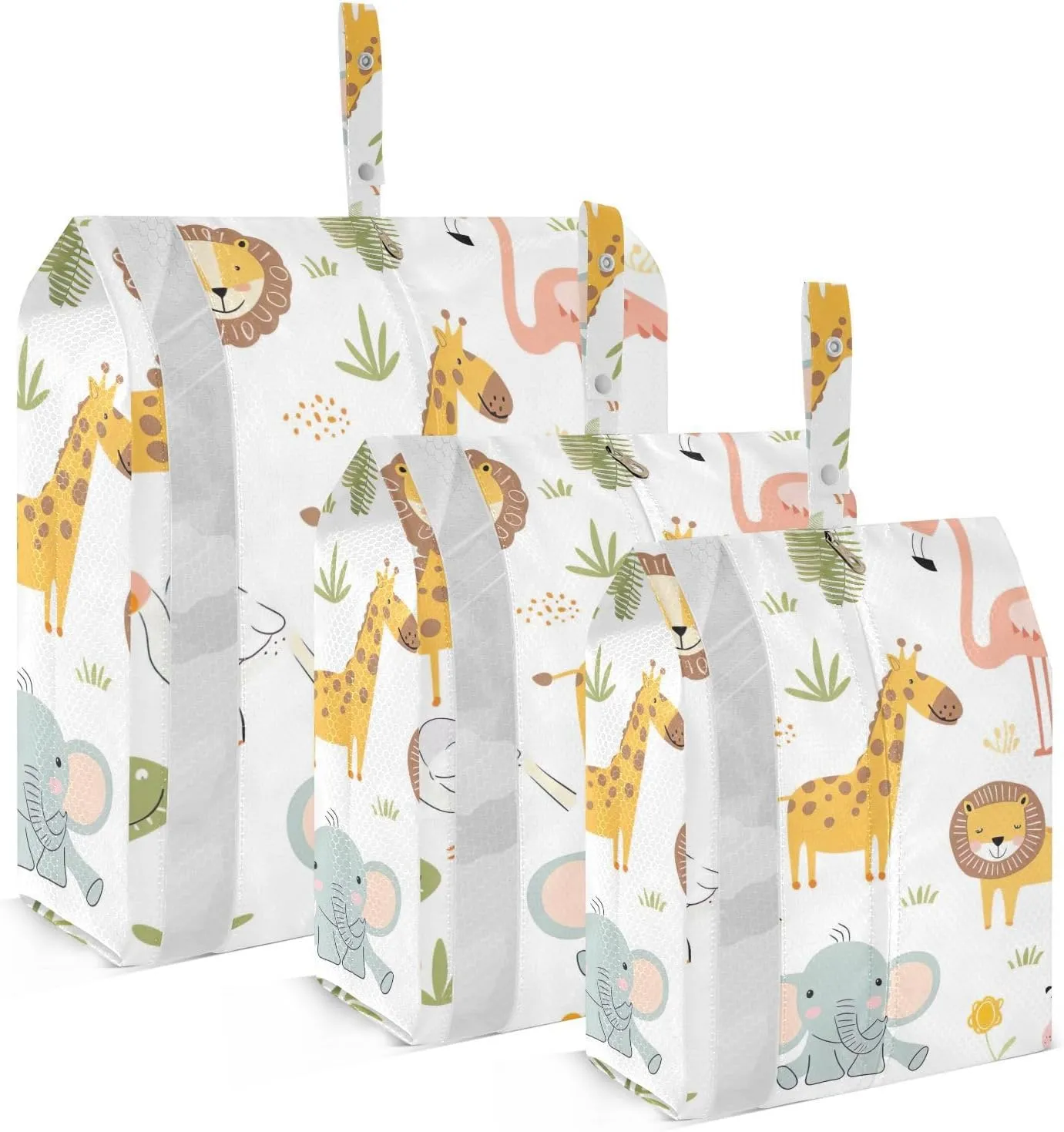 Cartoon Animals Travel Storage Bag with Lanyard - Portable Lightweight Classified Storage Bag with Zipper, Dust and Waterproof Travel Packing Cube for Suitcase,3 Pieces