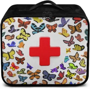Cartoon Butterfly Print Medical kit Bag Empty-First Aid Kit-Medicine Organizer Storage, Ideal for Family-Dorm-Car-Travel-Workplace First Aid Needs,Camping-Hiking Essentials Gear (Bag Only)