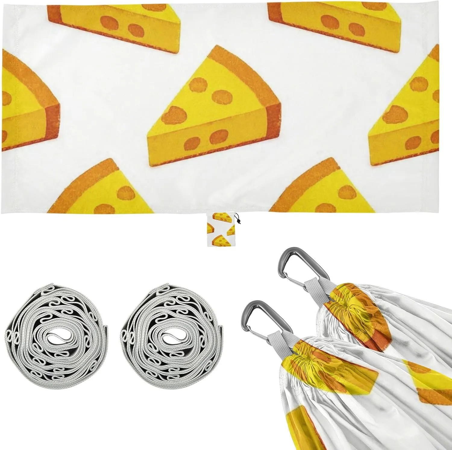 Cartoon Yellow Triangle Cheese Camping Hammock Hanging Hammock for Outside Camping Essentials