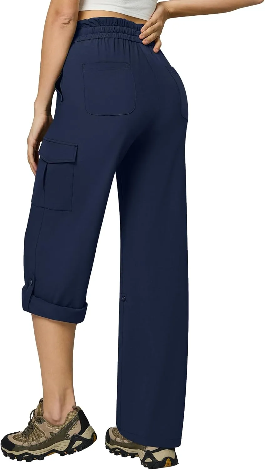 Casei Women's Cargo Capris Quick Dry Lightweight Water Resistant Roll Up Hiking Pants with 6 Pockets Travel Casual Outdoor