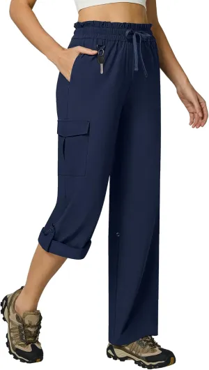 Casei Women's Cargo Capris Quick Dry Lightweight Water Resistant Roll Up Hiking Pants with 6 Pockets Travel Casual Outdoor