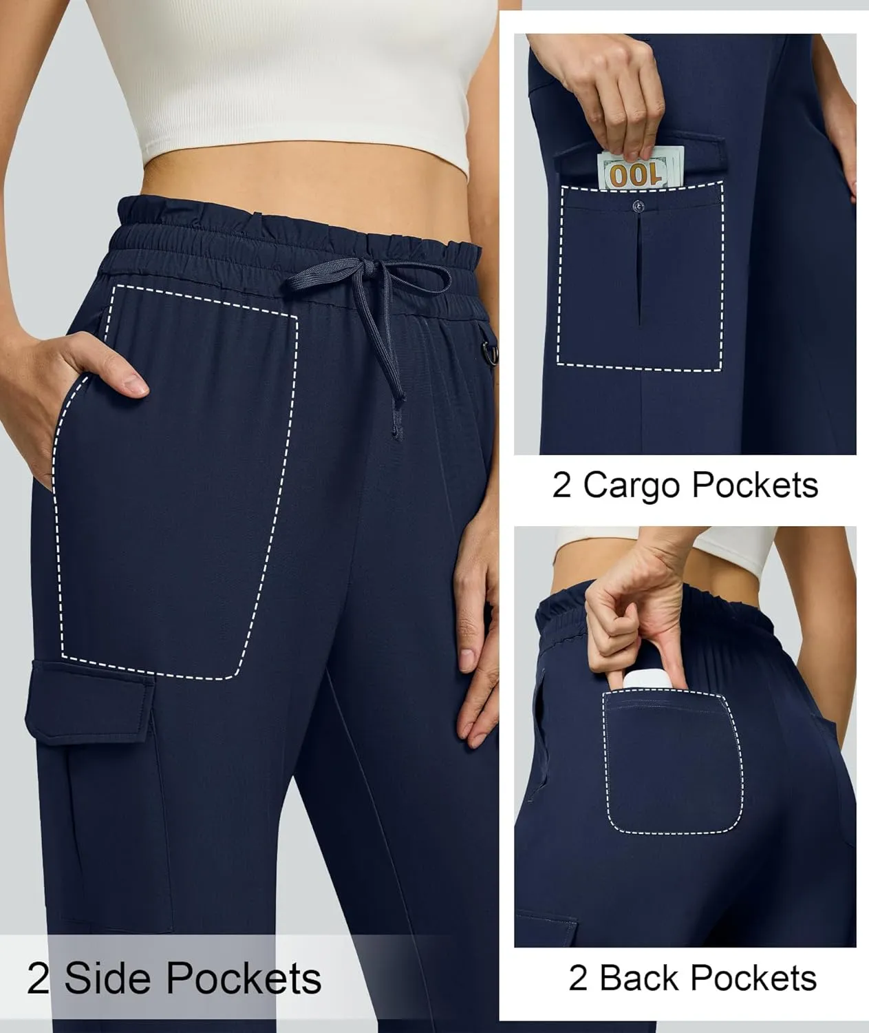 Casei Women's Cargo Capris Quick Dry Lightweight Water Resistant Roll Up Hiking Pants with 6 Pockets Travel Casual Outdoor