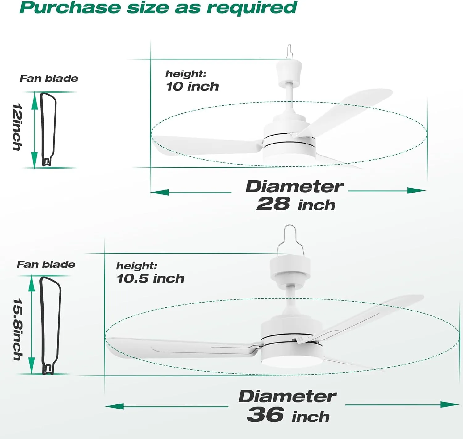 Ceiling Fans with Lights,28" LED Fan Light Hanging with Hook,Hook Type Ceiling Fan,Plug in Ceiling Fan Light,35W,3000-6500k,Remote Control,Portable Fan for Camping Bed,Patios,(White)