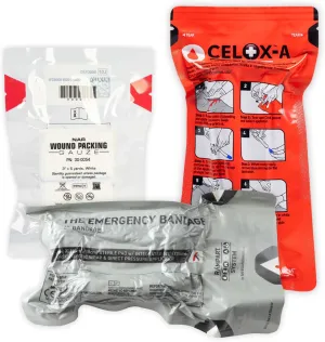 Celox 6 Gram Blood Clotting Granule Applicator and Plunger, 3 in. x 5 yd Wound Packing Gauze, 4" Emergency Israeli Bandage | Rapid Hemostatic IFAK Refill