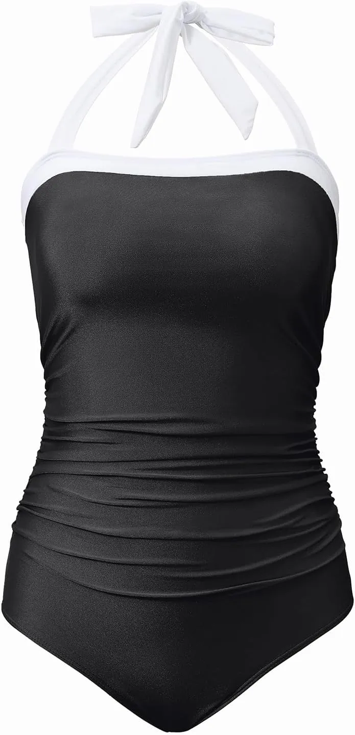 Century Star One Piece Swimsuit Women Tummy Control Swimwear Retro Halter Vintage Bathing Suit