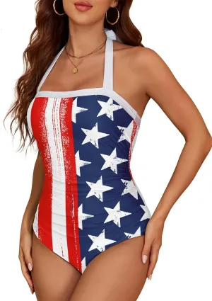 Century Star One Piece Swimsuit Women Tummy Control Swimwear Retro Halter Vintage Bathing Suit