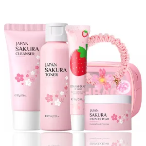 Cherry Blossom Skincare Set Women Gifts - Skin Care Set Hydrating - Skincare for Girls 10-12 Moisturizing - Travel Kit with Cleanser,Toner,Lip Mask,Cream(One Size, Cherry Blossom 6PCS Scent)
