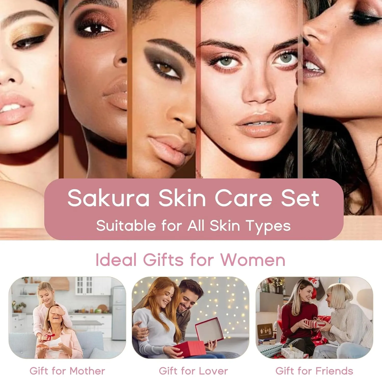 Cherry Blossom Skincare Set Women Gifts - Skin Care Set Hydrating - Skincare for Girls 10-12 Moisturizing - Travel Kit with Cleanser,Toner,Lip Mask,Cream(One Size, Cherry Blossom 6PCS Scent)