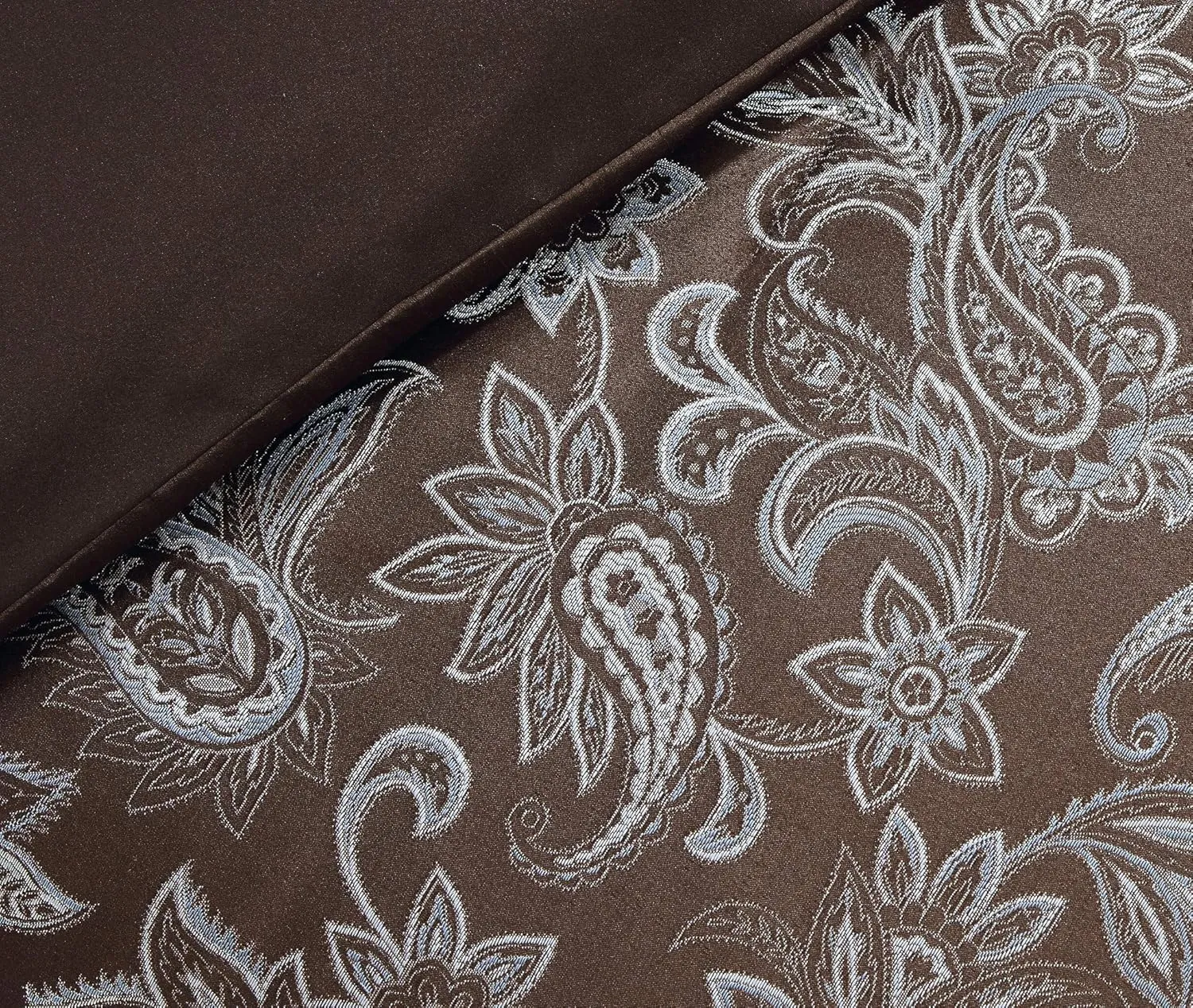 Chezmoi Collection Tuscany 7-Piece Blue Brown Paisley Floral Jacquard Comforter Bedding Set, Queen Size