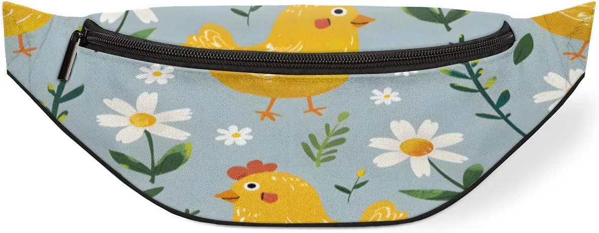 Chicks Flowers Fanny Pack for Women Men Waist Pack Crossbody Bag with Adjustable Belt for Travel Hiking Running Cycling Festivals
