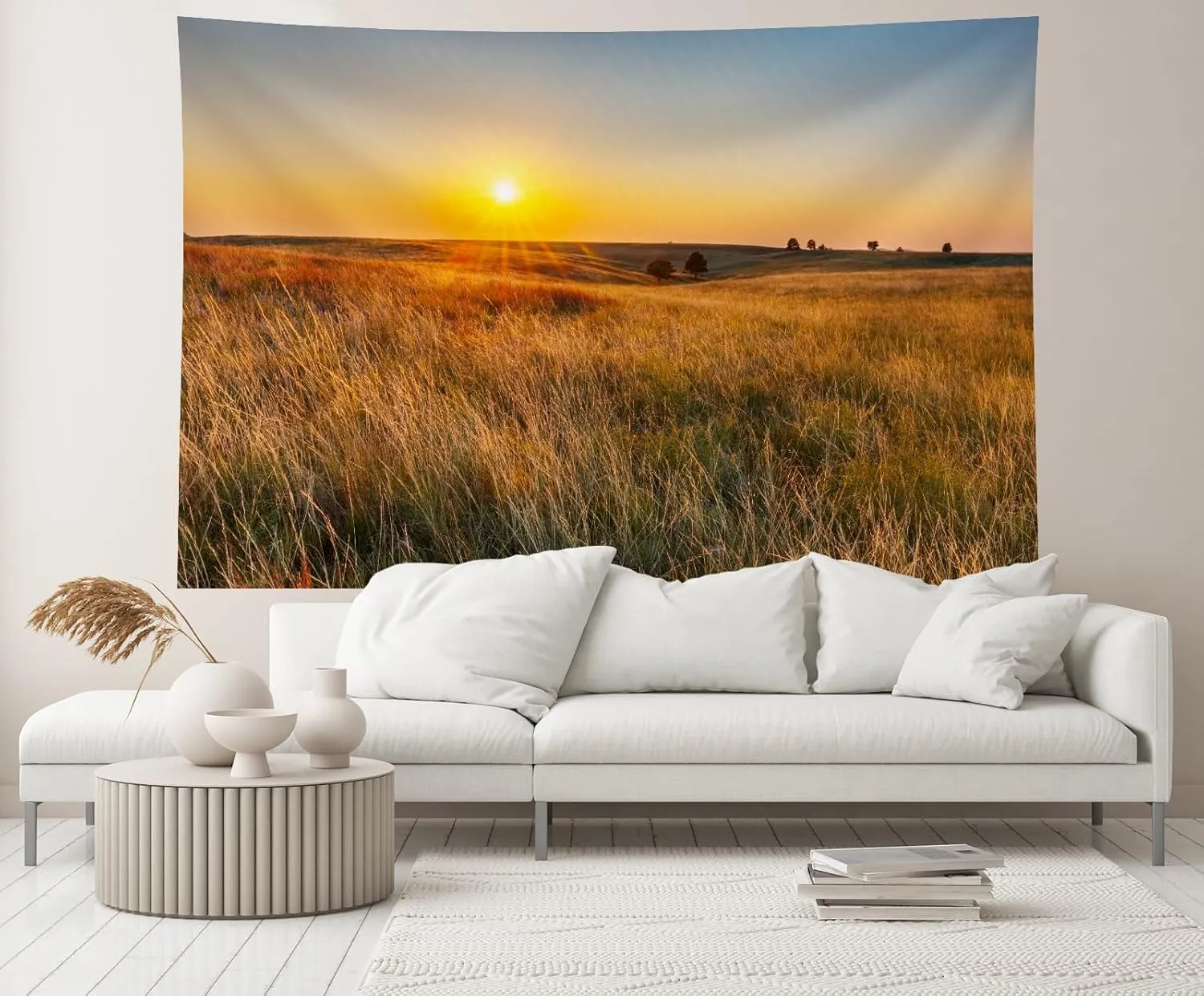 CHNYWORK 138x98 Inches Autumn Field Tapestry Wall Hanging Grassy Prairies Wild Countryside Sunset Scenery Background for Living Room Bedroom Aesthetic College Dorm Wall Decor